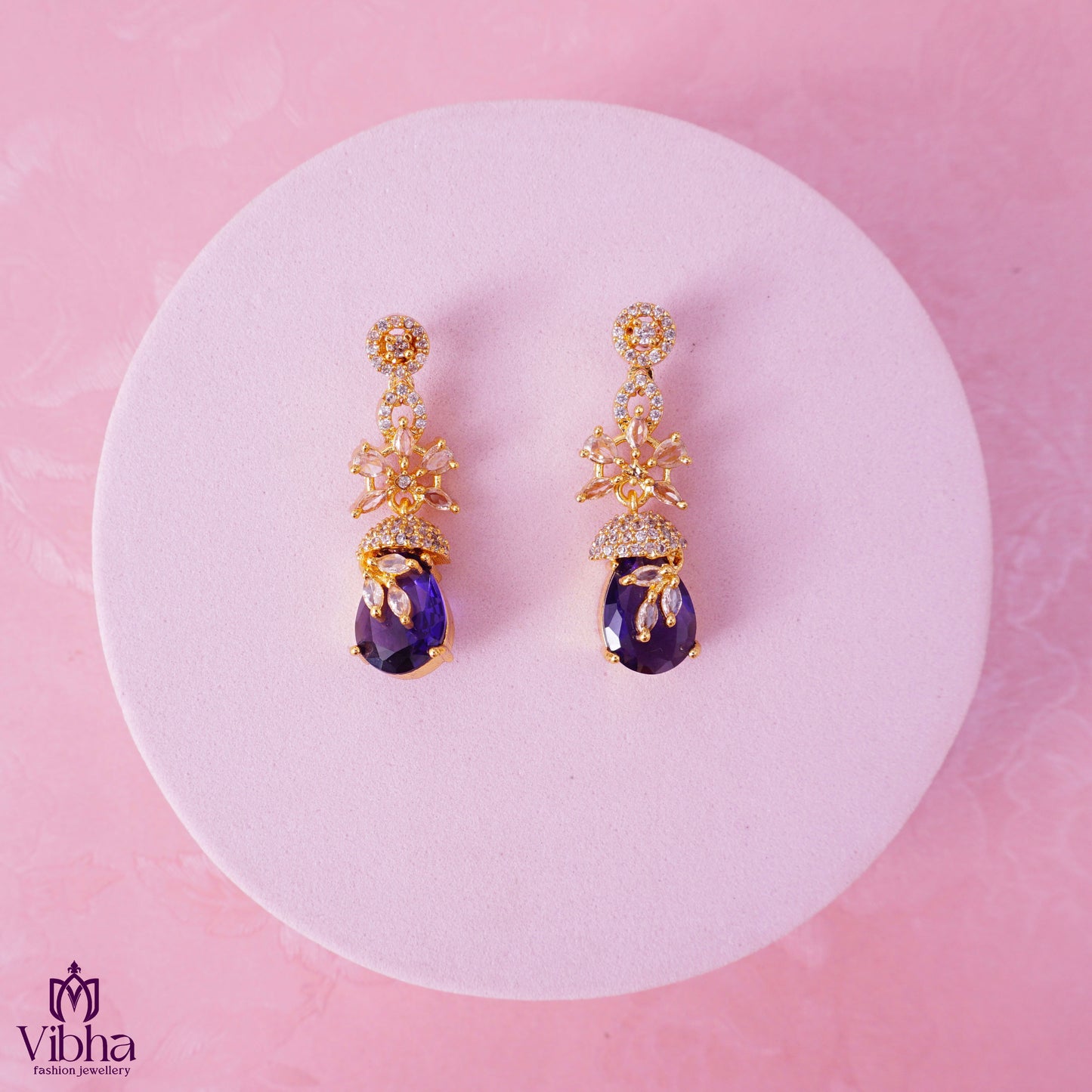 Floral Designed Zircon Earrings