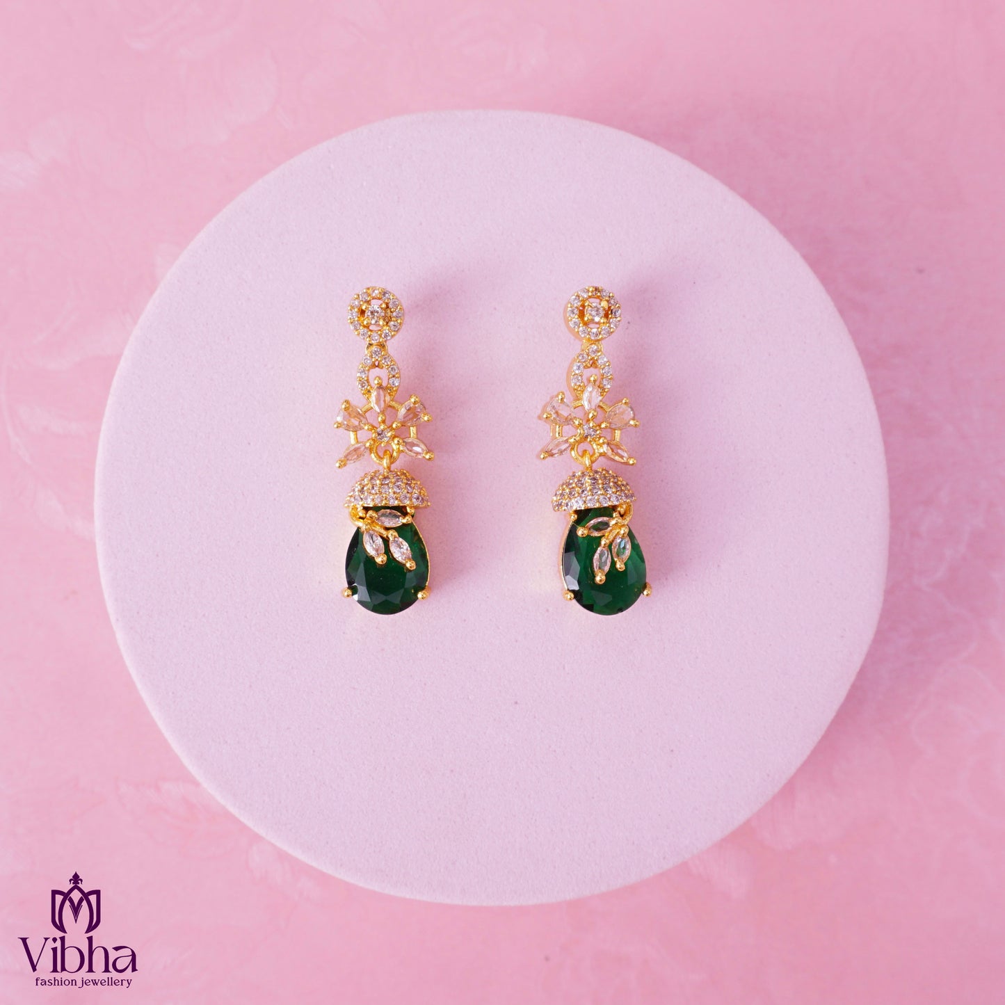 Floral Designed Zircon Earrings