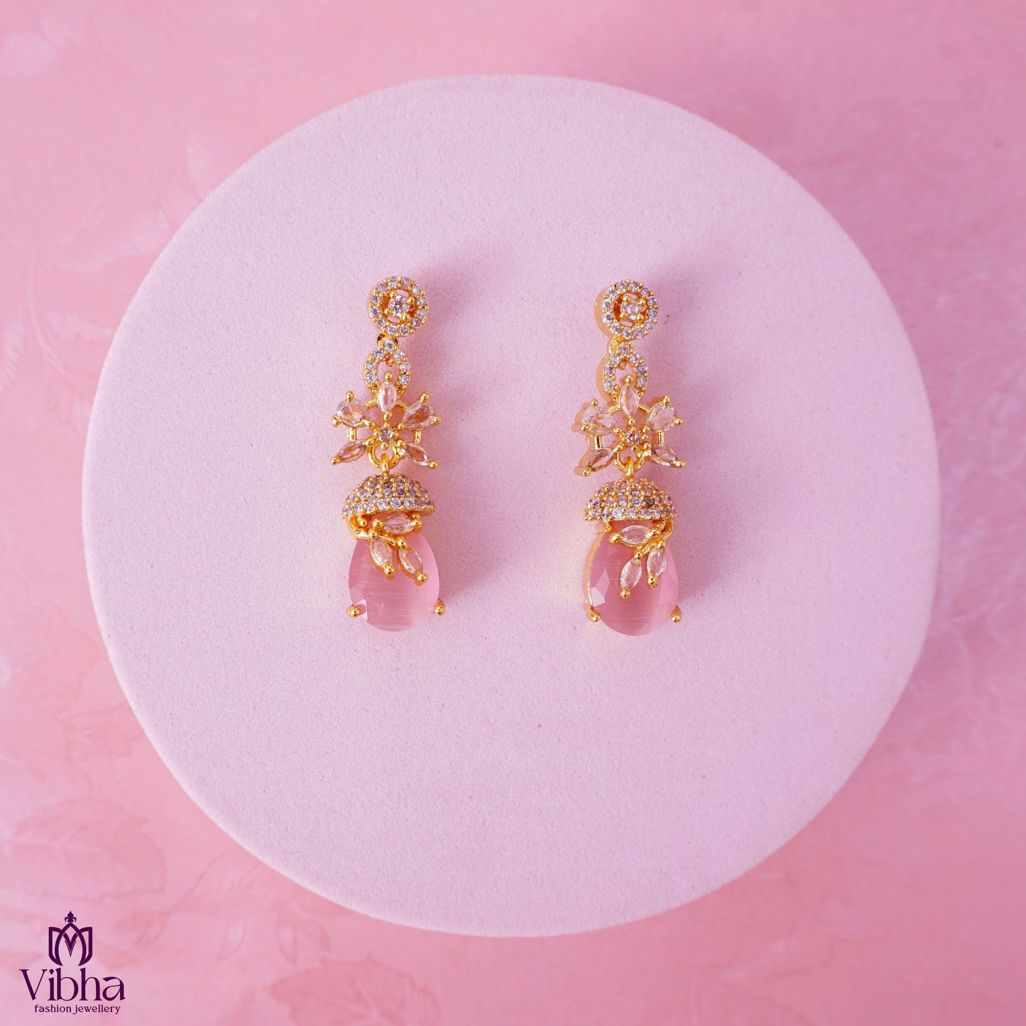 Floral Designed Zircon Earrings