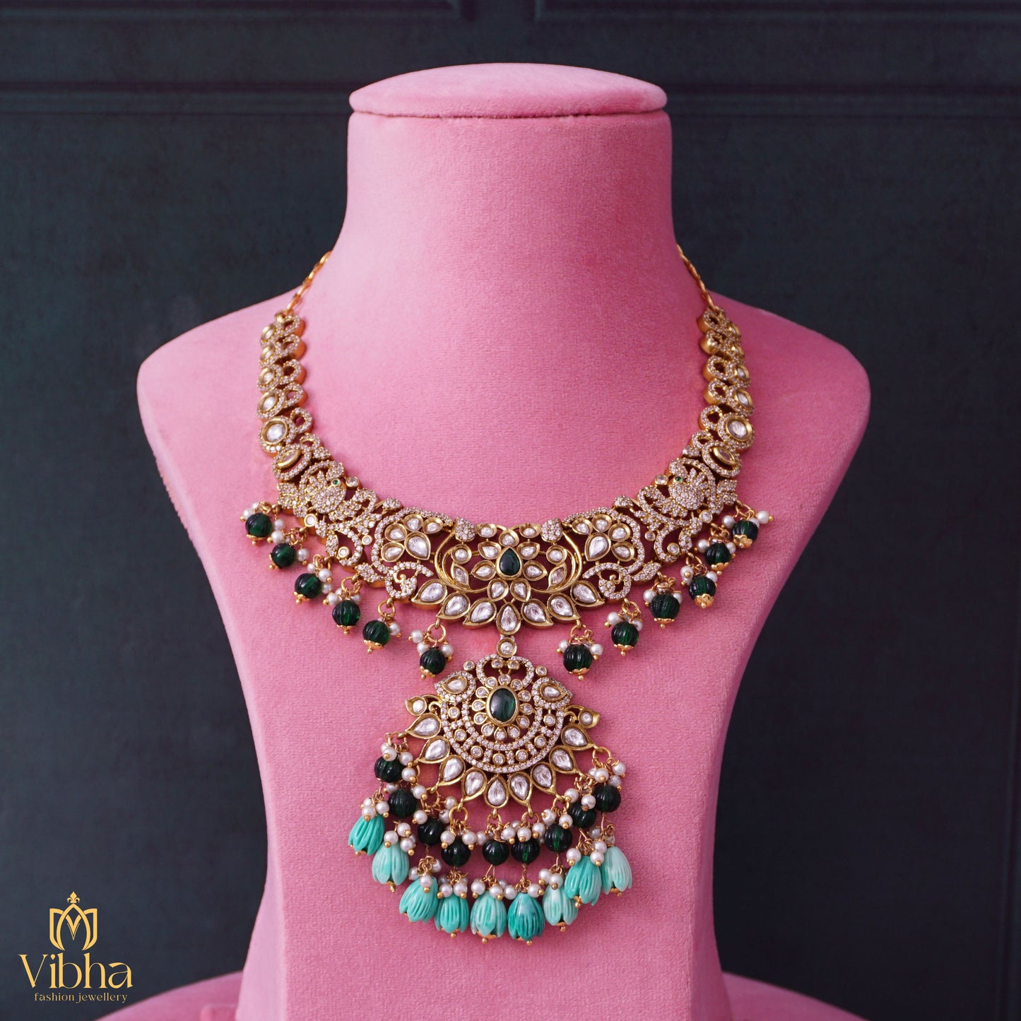 Mehandi Victorian Peacock Necklace Set